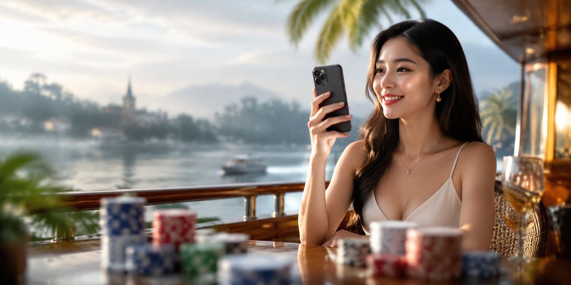 Người dùng tại Đà Lạt sử dụng điện thoại để truy cập casino di động trong không gian quán cà phê